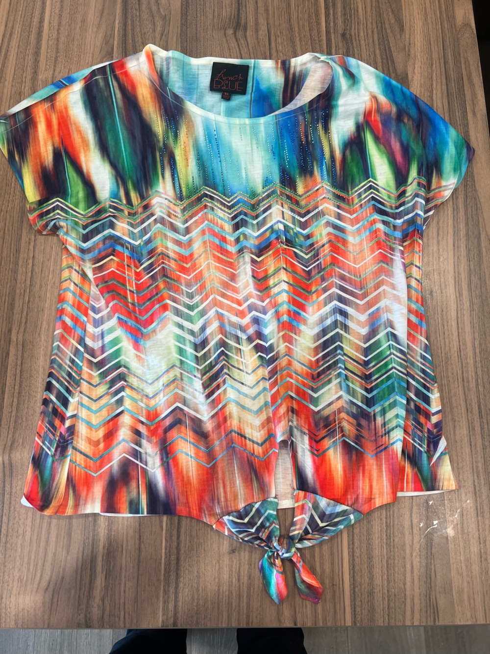 Abstract Chevron Tie-Front Blouse — Multicolor